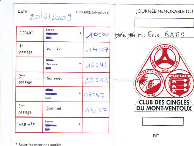 MontVentoux Cingl� Timings